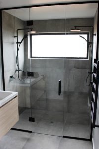 Full Height Inline Shower with Black Hardware